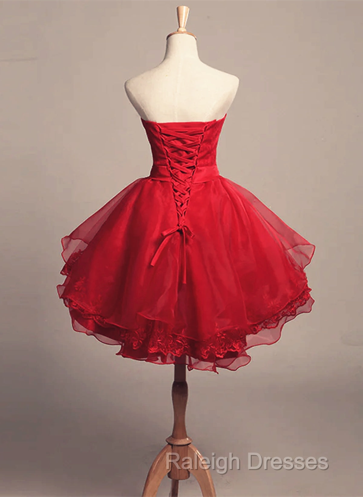 Cute Dark Red Tulle And Lace High Low Homecoming Dress, Short Party Dress Secondary image