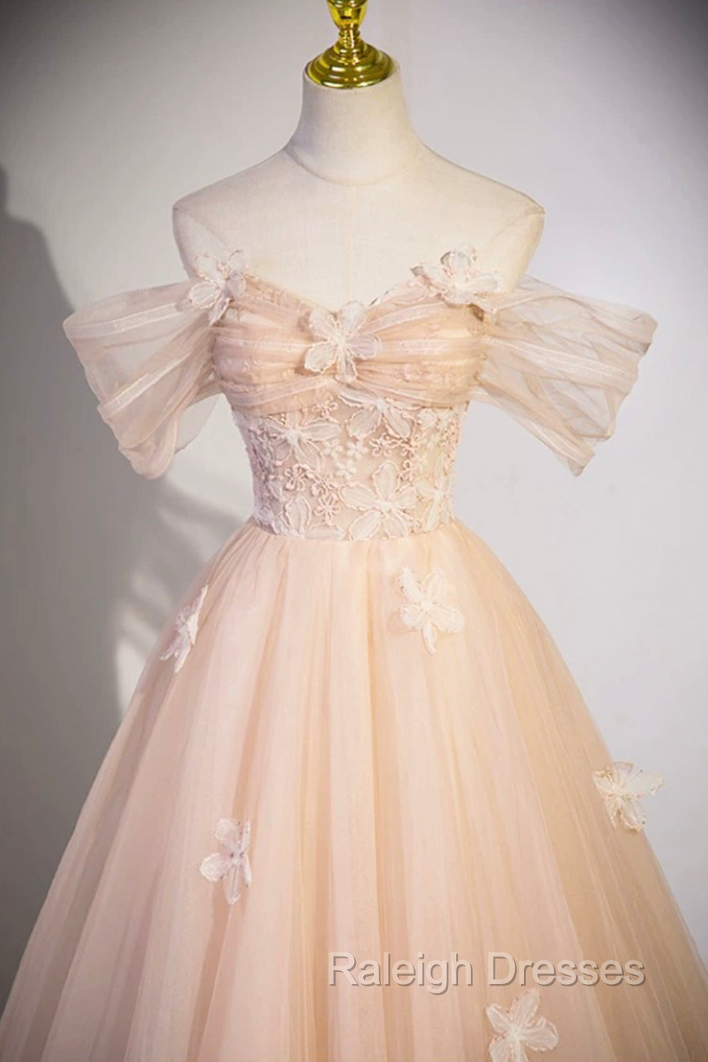 Cute Flowers Tulle Long Formal Dresses, Off Shoulder Prom Dresses Secondary image
