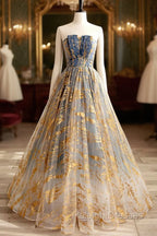 Cute Gradient Tulle Long Formal Dress, A-Line Strapless Prom Dress Evening Dress