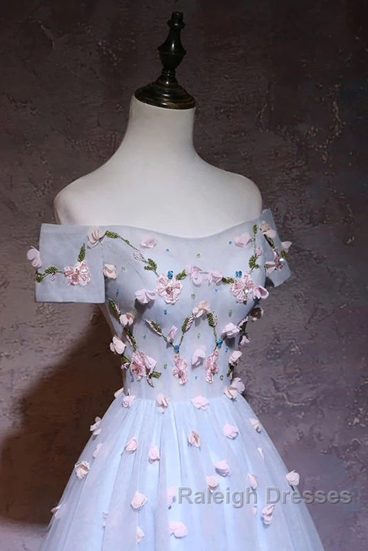 Cute Gray Blue Tulle Short Prom Dress, Off The Shoulder Homecoming Dress