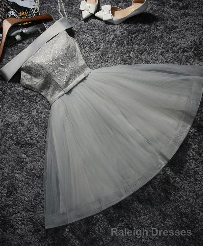 Cute Gray Lace Tulle Short Prom Dress, Gray Homecoming Dress Secondary image