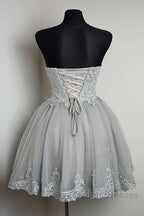 Cute Gray Tulle Lace Short Prom Dress, Gray Homecoming Dress
