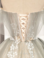 Cute Gray Tulle Lace Short Prom Dress, Gray Tulle Puffy Homecoming Dress