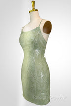 Cute Green Spaghetti straps Lace Up Sequined Homecoming Prom Dresses