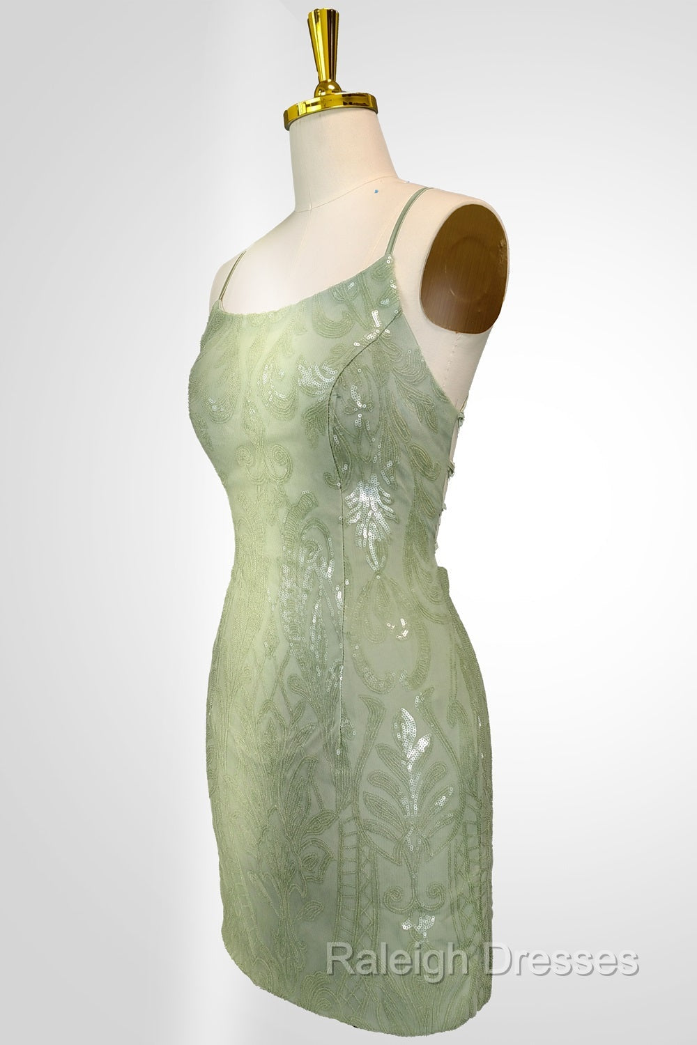 Cute Green Spaghetti straps Lace Up Sequined Homecoming Prom Dresses
