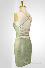 Cute Green Spaghetti straps  Lace Up Sequined Homecoming Party Dress