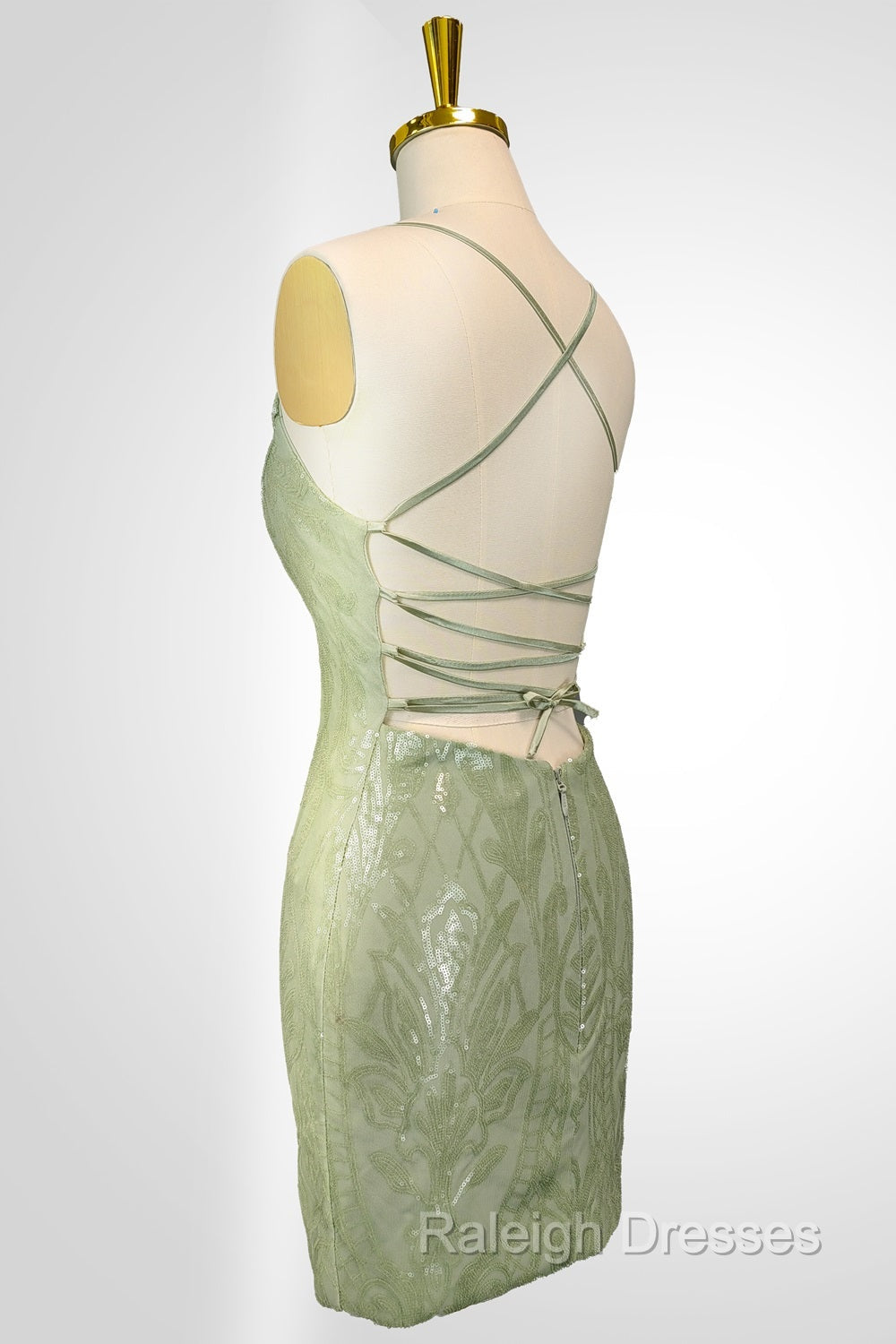 Cute Green Spaghetti straps  Lace Up Sequined Homecoming Party Dress