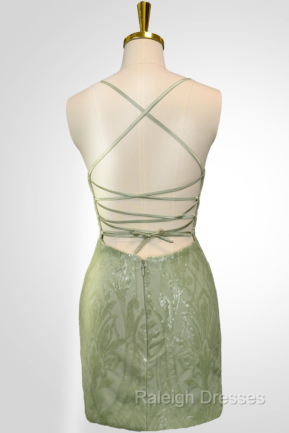 Cute Green Spaghetti straps Lace Up Sequined Homecoming Prom Dresses