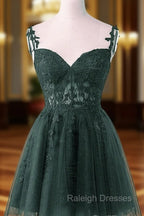 Cute Green Tulle Short Straps Sweetheart Homecoming Dress, Green Short Prom Dress