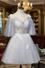 Cute Grey Tulle Straps Short Homecoming Dress Grey Party Dress, Tulle Bridesmaid Dresses