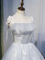 Cute Grey Tulle Straps Short Homecoming Dress Grey Prom Dress, Tulle Bridesmaid Dresses