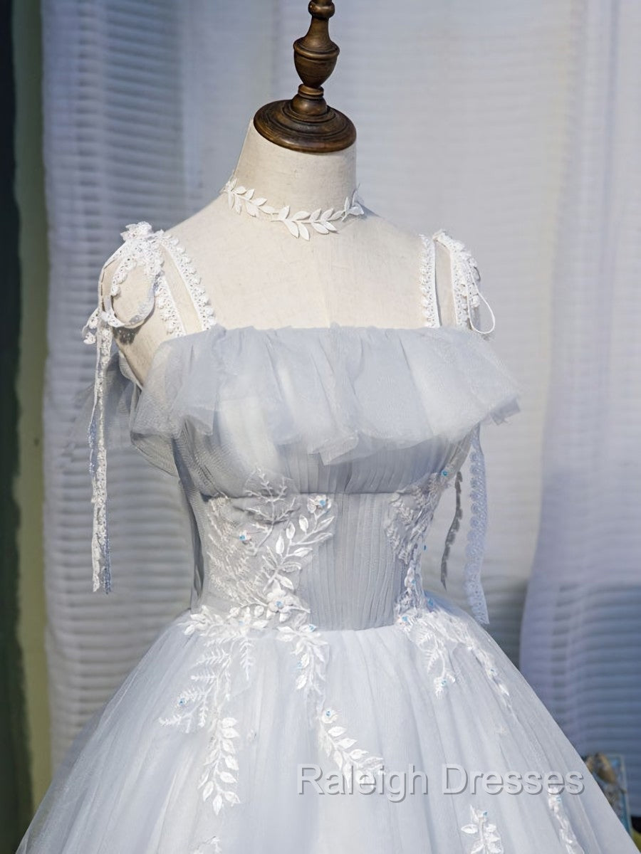 Cute Grey Tulle Straps Short Homecoming Dress Grey Prom Dress, Tulle Bridesmaid Dresses
