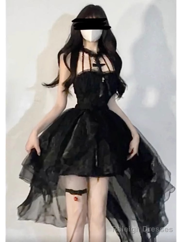 Cute High Low High Neckline Black Ruffles Party Beach Dresses Birthday Outfits Secondary image