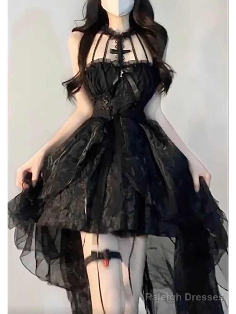 Cute High Low High Neckline Black Ruffles Party Beach Dresses Birthday Outfits Main image