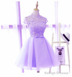 Cute High Neckline Lavender Short Graduation Dress, Short Prom Dress