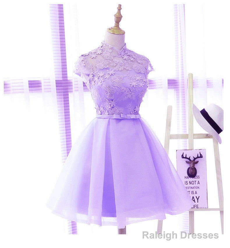 Cute High Neckline Lavender Short Graduation Dress, Short Prom Dress