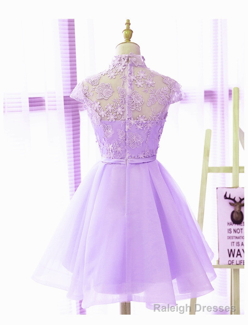 Cute High Neckline Lavender Short Graduation Dress, Short Prom Dress