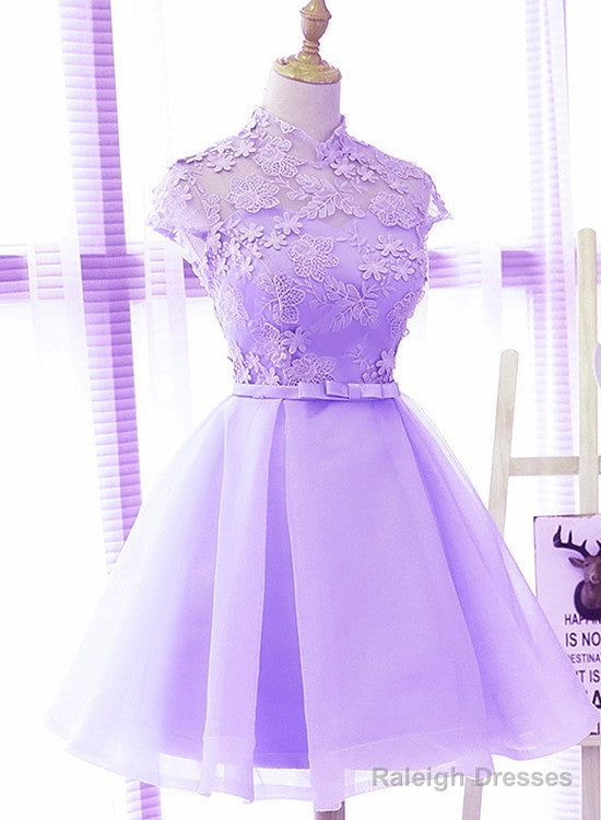 Cute High Neckline Lavender Short Graduation Dress, Short Prom Dress