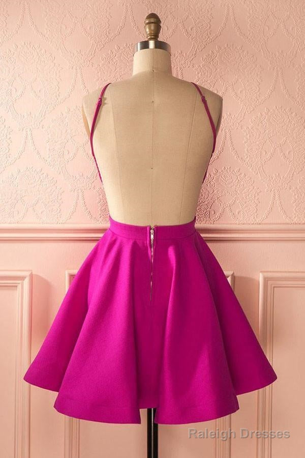 Cute Hot Pink Backless Short Homecoming Dresses Prom Dresses