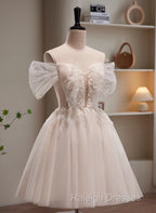 Cute Ivory Beaded Off Shoulder Short Prom Dresses Tulle Graduation Dresses Prom Dresses