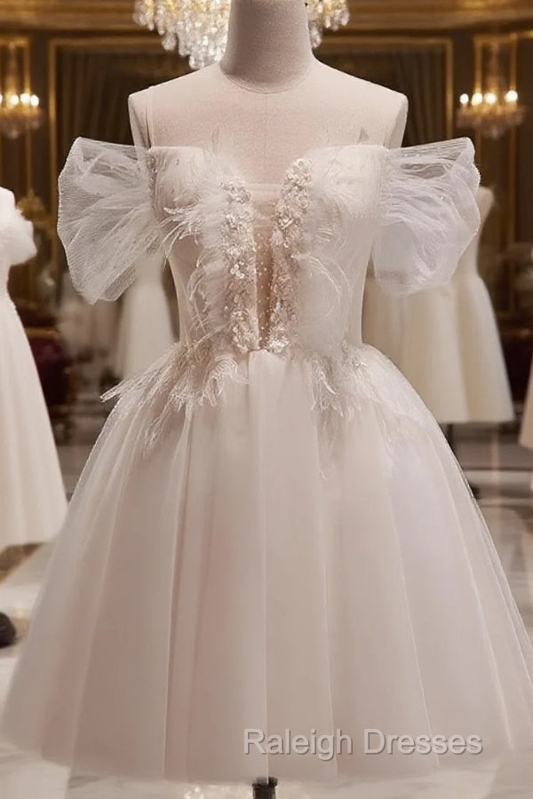 Cute Ivory Beaded Off Shoulder Short Party Dress, Tulle Graduation Dress Formal Dress Main image