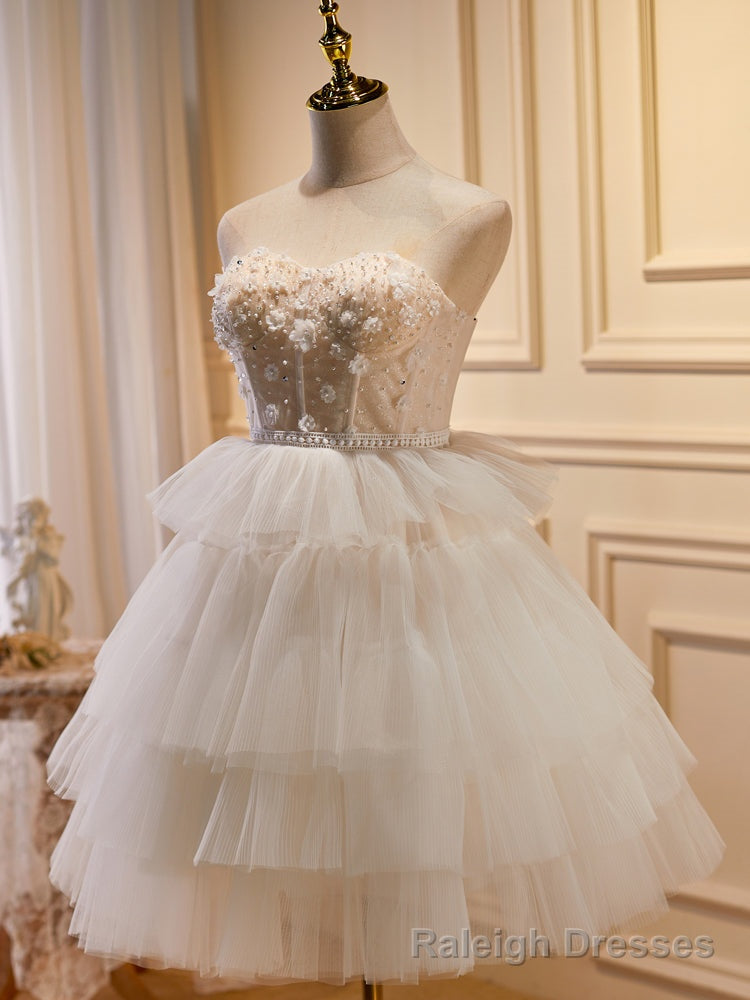 Cute Ivory Short Sweetheart Lace-up Prom Dress, Ivory Short Prom Dress