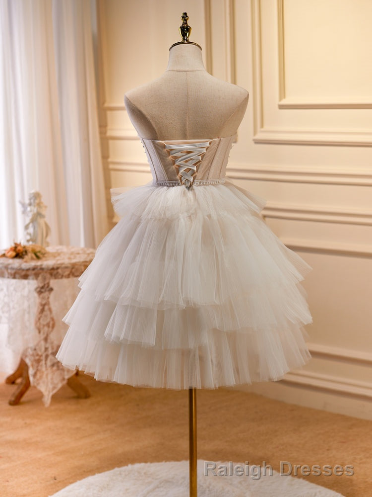 Cute Ivory Short Sweetheart Lace-up Prom Dress, Ivory Short Prom Dress Main image