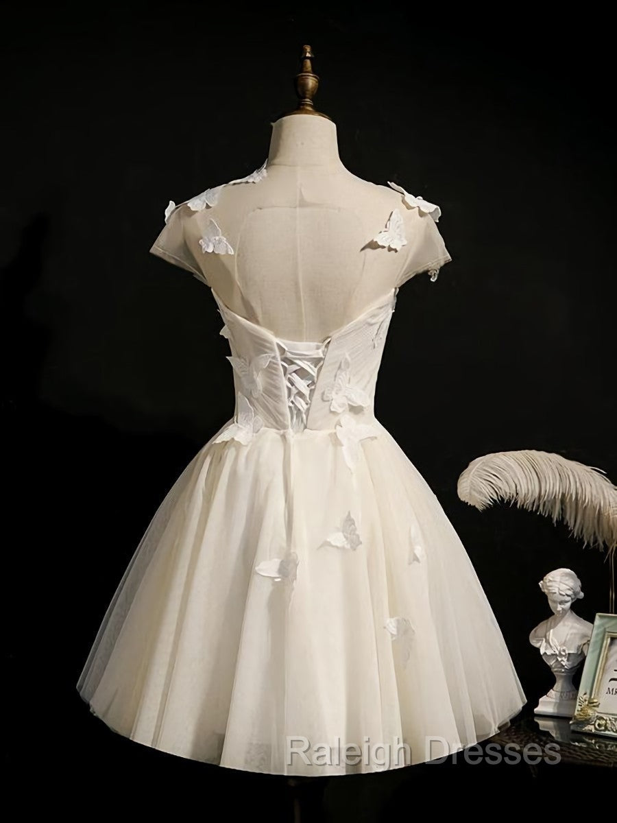 Cute Ivory Tulle Cap Sleeves Cute Homecoming Dress Graduation Dress, Short Prom Dress Secondary image