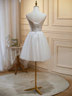 Cute Ivory Tulle V-Neckline Short Party Dress, A-Line Graduation Dress Prom Dress