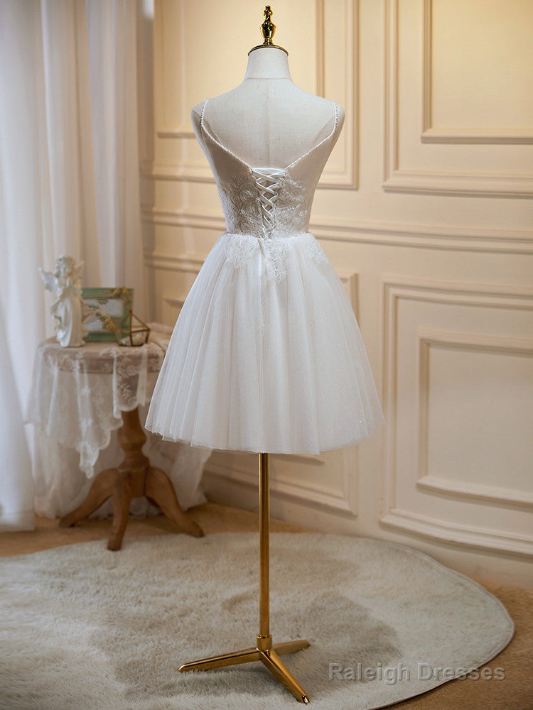 Cute Ivory Tulle V-Neckline Short Prom Dresses A-Line Graduation Dresses Prom Dresses