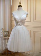 Cute Ivory Tulle V-Neckline Short Party Dress, A-Line Graduation Dress Prom Dress