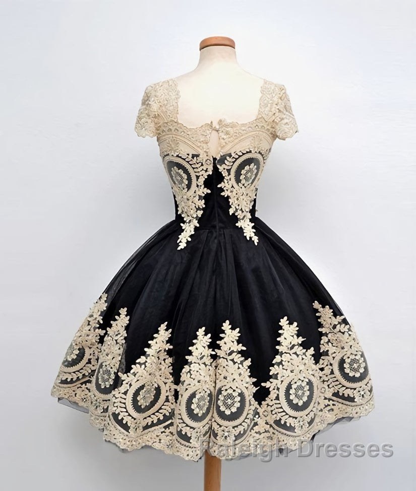 Cute Lace Applique Black Short Prom Dresses, Lace Applique Homecoming Dresses Secondary image