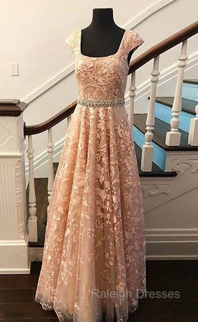 Cute Lace Champagne Prom Dress, Lace Prom Dress Secondary image