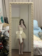 Cute Lace Pearl Bow Strapless A-Line Mini 17Th Birthday Homecoming Dress