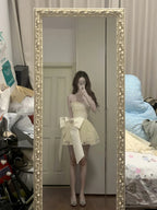 Cute Lace Pearl Bow Strapless A-Line Mini 17Th Birthday Homecoming Dress