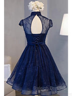 Cute Lace Short Cap Sleeves Homecoming Dress, Red Short Party Dresses