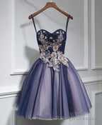 Cute Lace Tulle Short A Line Prom Dress,Purple Homecoming Dress