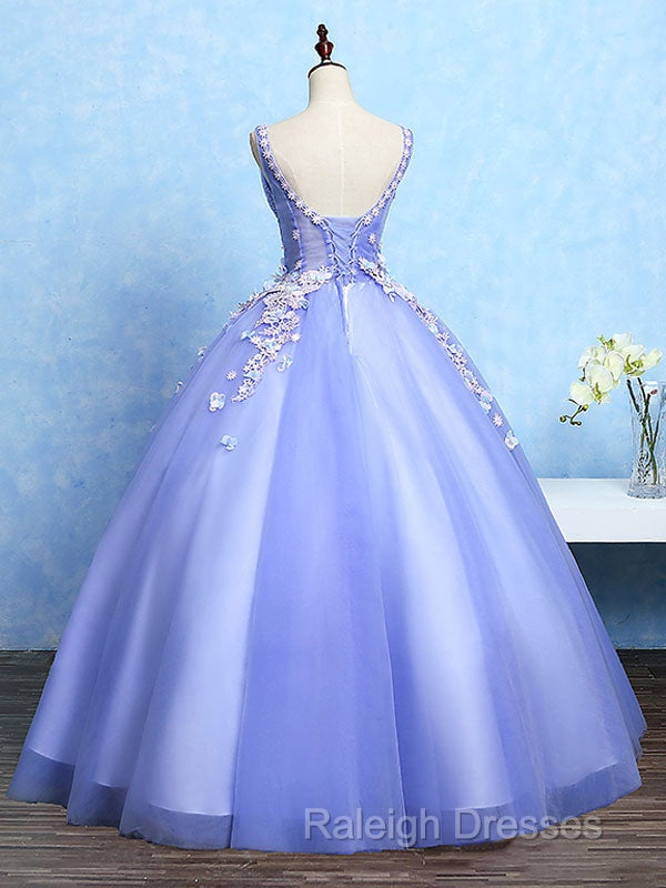 Cute Lavender Tulle Ball Gown V-Neckline Sweet 16 Dresses, Light Purple Formal Dresses