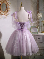 Cute Lavender Tulle Short Prom Dress, Lavender Homecoming Dress 2026