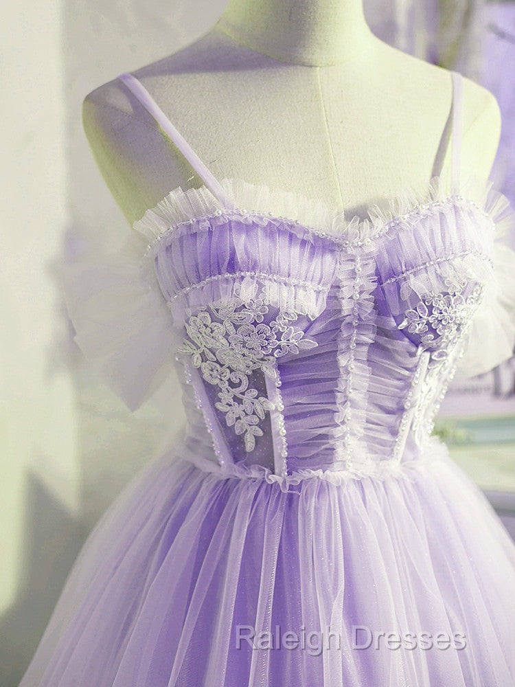 Cute Lavender Tulle Short Straps Homecoming Dresss, Tulle Sweetheart Prom Dress Secondary image