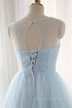 Cute Light Blue Homecoming Dress With Belt, Lovely Short Prom Dress