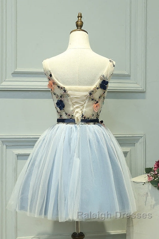 Cute Light Blue Short Tulle Homecoming Dress, Blue Prom Dress