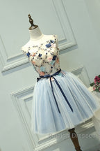 Cute Light Blue Short Tulle Homecoming Dress, Blue Prom Dress
