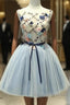Cute Light Blue Short Tulle Homecoming Dress, Blue Prom Dress