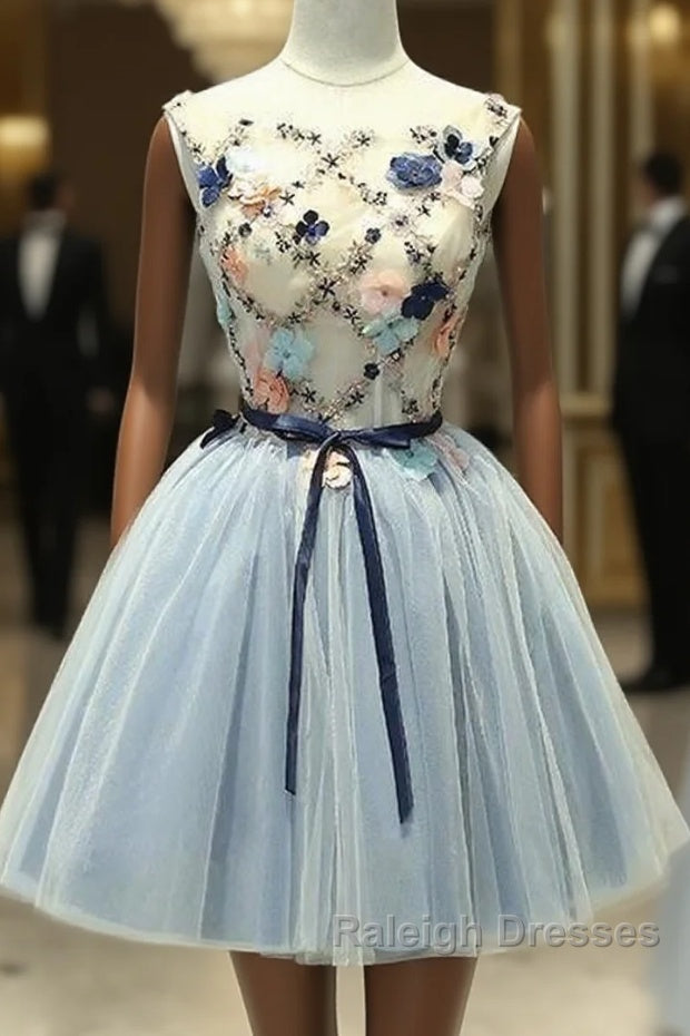 Cute Light Blue Short Tulle Homecoming Dresses Blue Prom Dresses