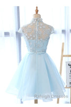 Cute Light Blue Tulle With Lace Prom Dresses Beautiful Short Classical Prom Dresses