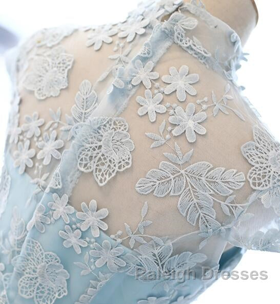 Cute Light Blue Tulle With Lace Prom Dresses Beautiful Short Classical Prom Dresses