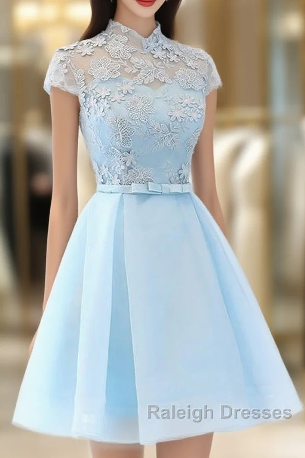 Cute Light Blue Tulle With Lace Party Dress , Beautiful Short Classical Formal Dress Main image