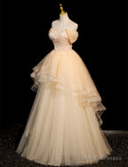 Cute Light Champagne Off Shoulder Sweetheart Prom Dress, Light Champagne Party Dress