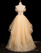 Cute Light Champagne Off Shoulder Sweetheart Prom Dress, Light Champagne Party Dress